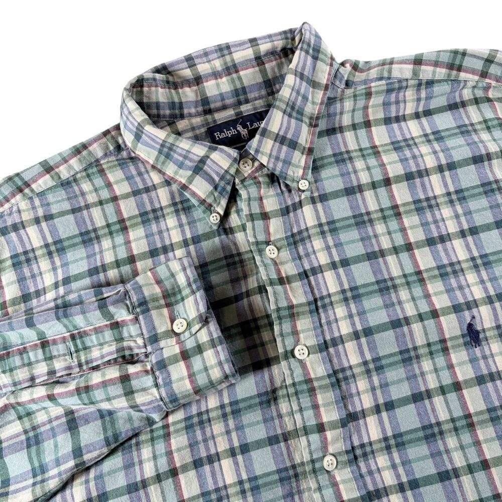 Ralph Lauren Oxford Button Down Shirt Flesh Pony Mens Long Sleeve 2XB Plaid
